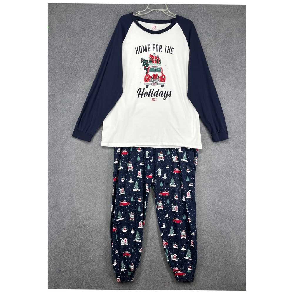 PJ Place Pajama Set Adult XL Navy Christmas Red Truck Home For‎ The Holidays